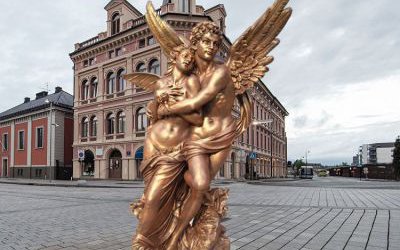 廣場(chǎng)戶外玻璃鋼仿銅情侶愛(ài)神雕塑