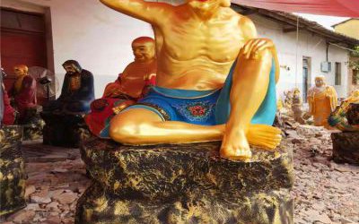 寺廟景區玻璃鋼漆金光著膀子的十八羅漢雕塑