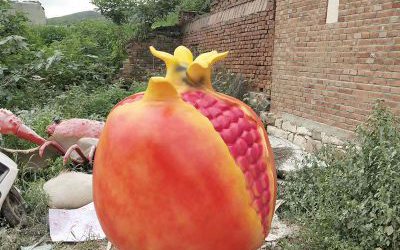 庭院景區玻璃鋼仿真植物石榴雕塑