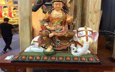 寺廟樹(shù)脂彩繪菩薩文殊普賢雕塑