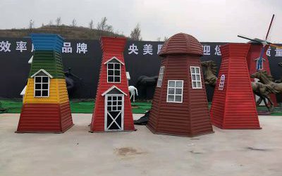 兒童游樂場彩三色玻璃鋼風(fēng)車雕塑