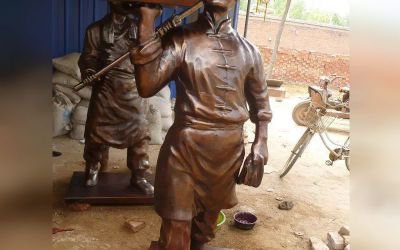 景區(qū)飯店玻璃鋼店小二人物仿銅雕