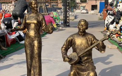 玻璃鋼仿銅民俗音樂彈唱人物雕塑