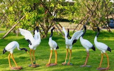 公園玻璃鋼彩繪仿真仙鶴雕塑