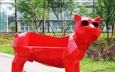 公園景區(qū)創(chuàng)意玻璃鋼幾何狗狗座椅雕塑