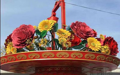 廣場玻璃鋼彩繪仿真花朵大花籃雕塑