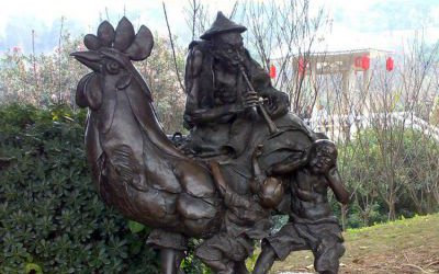 吹奏雕塑-吹喇叭人物公園景觀玻璃鋼仿銅吹奏雕塑