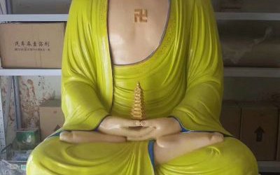 大型玻璃鋼彩繪寺廟三寶佛雕塑