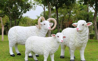 公園草地上玻璃鋼仿真綿羊雕塑