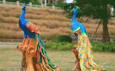 戶外草坪玻璃鋼仿真彩繪孔雀雕塑