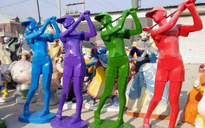 玻璃鋼彩繪現(xiàn)代人物雕塑體育運(yùn)動(dòng)打高爾夫球戶外步行街裝飾品