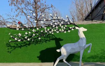 景區玻璃鋼幾何奔跑的梅花鹿雕塑