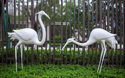 戶外公園創意玻璃鋼兩只丹頂鶴雕塑