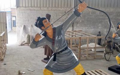 園林景區玻璃鋼射箭古代卡通人物雕塑