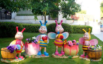 公園小區玻璃鋼卡通彩繪蜜蜂花盆雕塑