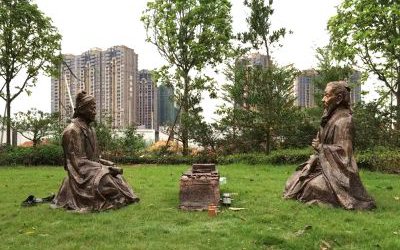 戶外玻璃鋼雕塑仿銅古人物現代廣場公園擺件