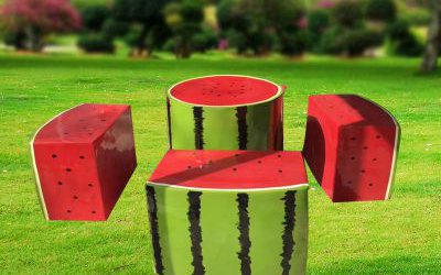 公園四個玻璃鋼卡通西瓜座椅雕塑