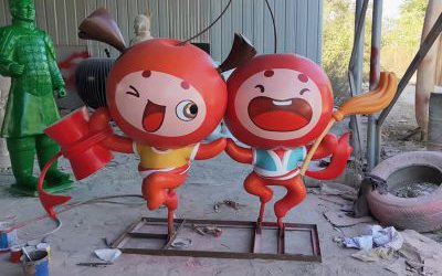 景區園林廣場玻璃鋼卡通水果公仔櫻桃雕塑